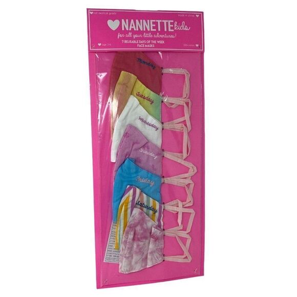 Nannette Kids 7 Reusable Days of‎ The Week Face Masks Colorful Stripe Rainbow - Picture 4 of 5